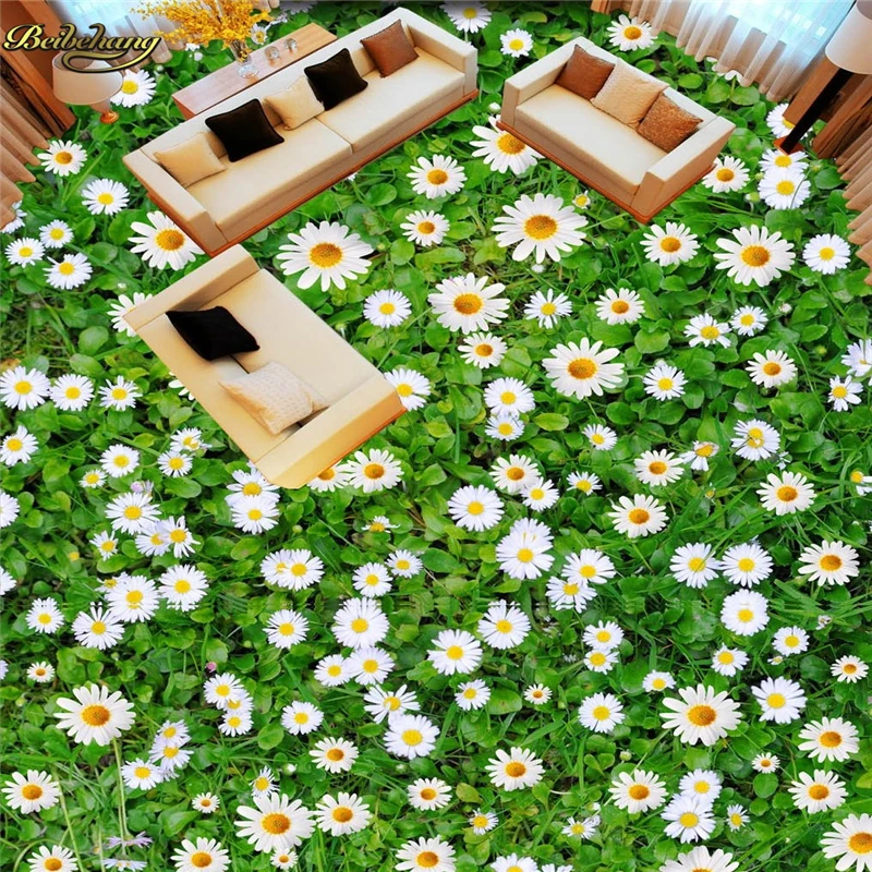 Beibehang Photo 3d Lantai Lukisan Wallpaper Estetika Liar Krisan