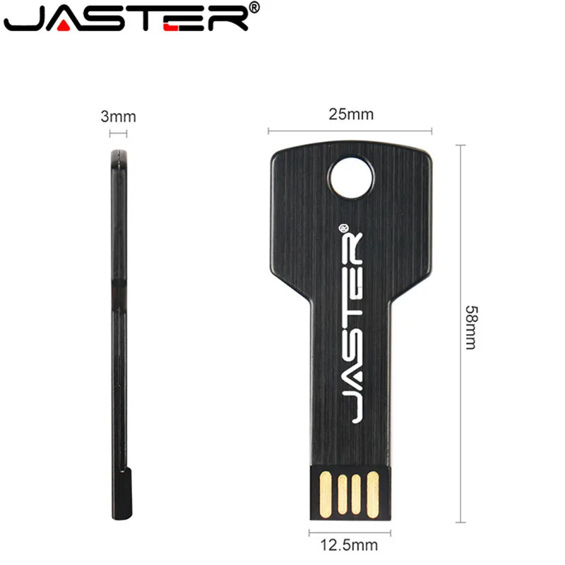 JASTER Cle USB 2,0 Stick логотип флэш накопитель металлический, в форме ключа флешки 4 ГБ 16 32 64 USB флеш-диск