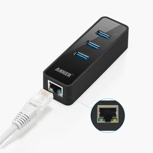 Anker 3-Порты и разъёмы USB 3,0 концентратор с конвертер Gigabit Ethernet, RJ45 Gigabit Ethernet Порты и разъёмы для Windows XP, Windows Vista, Windows Win7/8, Mac OS и т. д