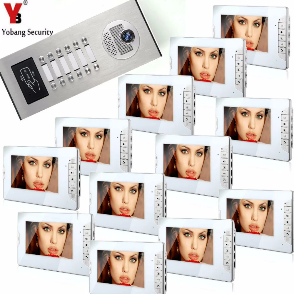 YobangSecurity 7\Video Intercom Apartment Door Phone System 12 Monitor+1 Doorbell Camera For 12 House Family RFID Access Control