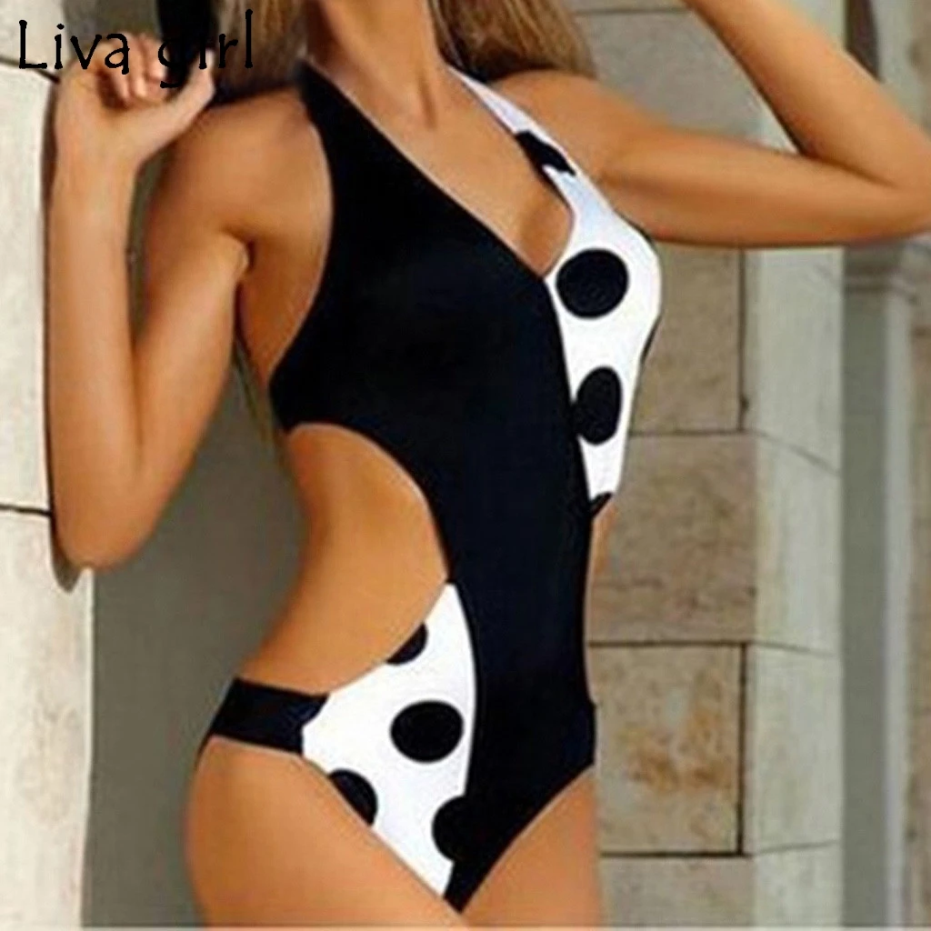 

Liva girl Ladies One-Piece Suits 2019 Push-Up White and black Swimsuit hot Bathing Suit Wear Female Beachwear Monokini Swimsuit