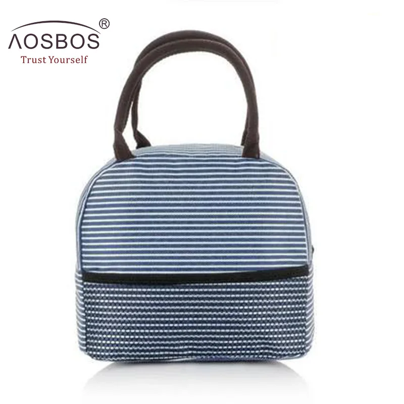Aosbos сумка для пикника, переносная термоизолированная Полосатый Кулер, сумки-тоут, водонепроницаемые сумки для хранения еды для женщин, Ланч-бокс - Цвет: Navy blue