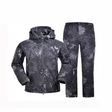 Sharkskin Softshell тактические охотничьи костюмы мужские ветрозащитные уличные спортивные походные камуфляжные наборы походная куртка с капюшоном+ брюки