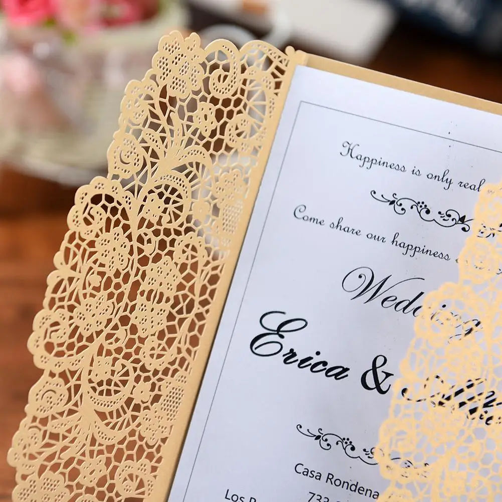  10PCS Hollow-out Wedding Invitation Innovative Romantic Greeting Cards for Business Birthday Party - 33034708029