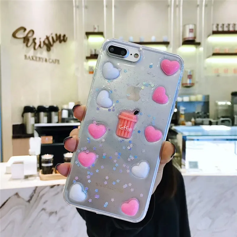

Clear Soft Silicon Bling Stars Phone Cases for Iphone 8 Plus Back Cover 3D Love Heart Capa for Iphone 7 6 6S Plus X Fitted Cases