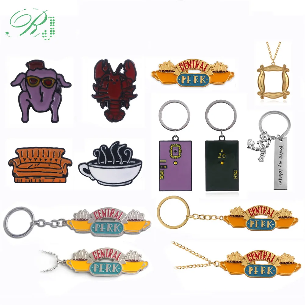 RJ 10 piezas Show de TV amigos llaveros Central Perk café clave colgante Cadena de Monica puerta coche llavero regalo de la joyería