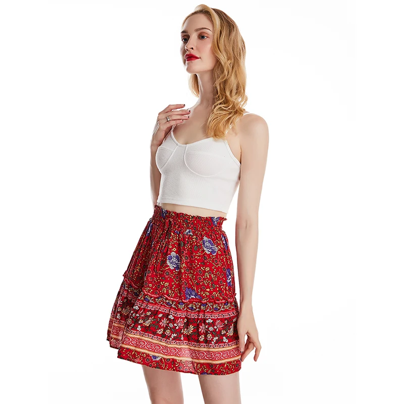Sexy Women Fashion High Waist Frills Skirt for Women Broken Flower Half-length Skirt Printed Beach A Short Mini Skirts New