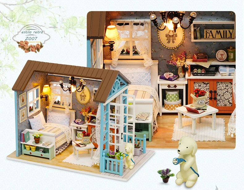 DIY Кукольный дом Миниатюрный Кукольный домик с деревянная мебель для дома Miniaturas игрушки для детей год рождество дом подарок Z