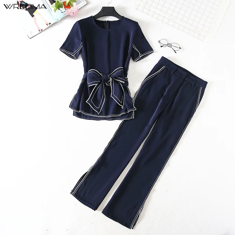 Wreeima Elegante Office Lady Suits Korte Mouwen Gordel Slit Blouse & Broek Pak Voor Vrouwen 2 Twee Delige Set Slanke pakken Wreeima Elegante Office Lady Suits Korte Mouwen Gordel Slit Blouse & Broek Pak Voor Vrouwen 2 Twee Delige Set Slanke pakken