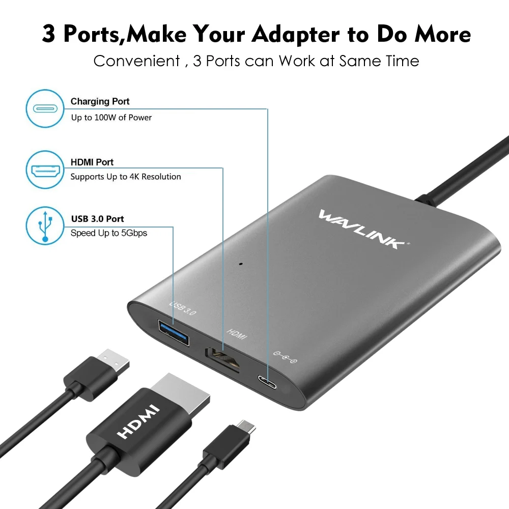 Wavlink мини высокое Скорость Алюминий 2-Порты и разъёмы USB док-станция USB 3,1 Тип C USB-C HDMI Gen 1 Мощность доставки адаптер для Macbook ноутбука ПК