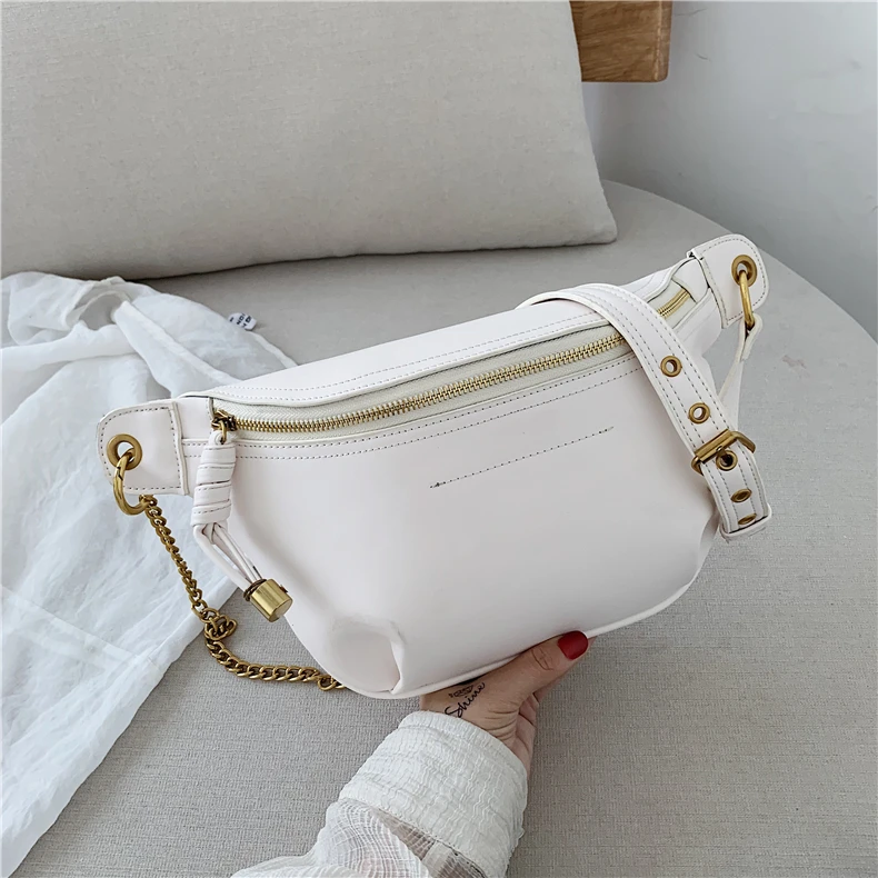 Burminsa Summer Chain Soft Chest Bags For Girls Candy Color Women Sling Waist Pack Phone Crossbody Bags Yellow White Green