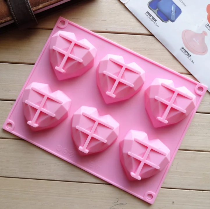 

The silicone cake mould 6 connected diamond heart pudding jelly 3d molds handmade soap molds