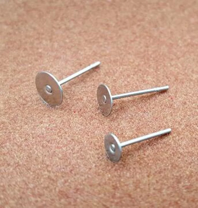 500Pcs Flat Pad Glue on Earring Posts Studs Findings 12x4mm 12x6mm for