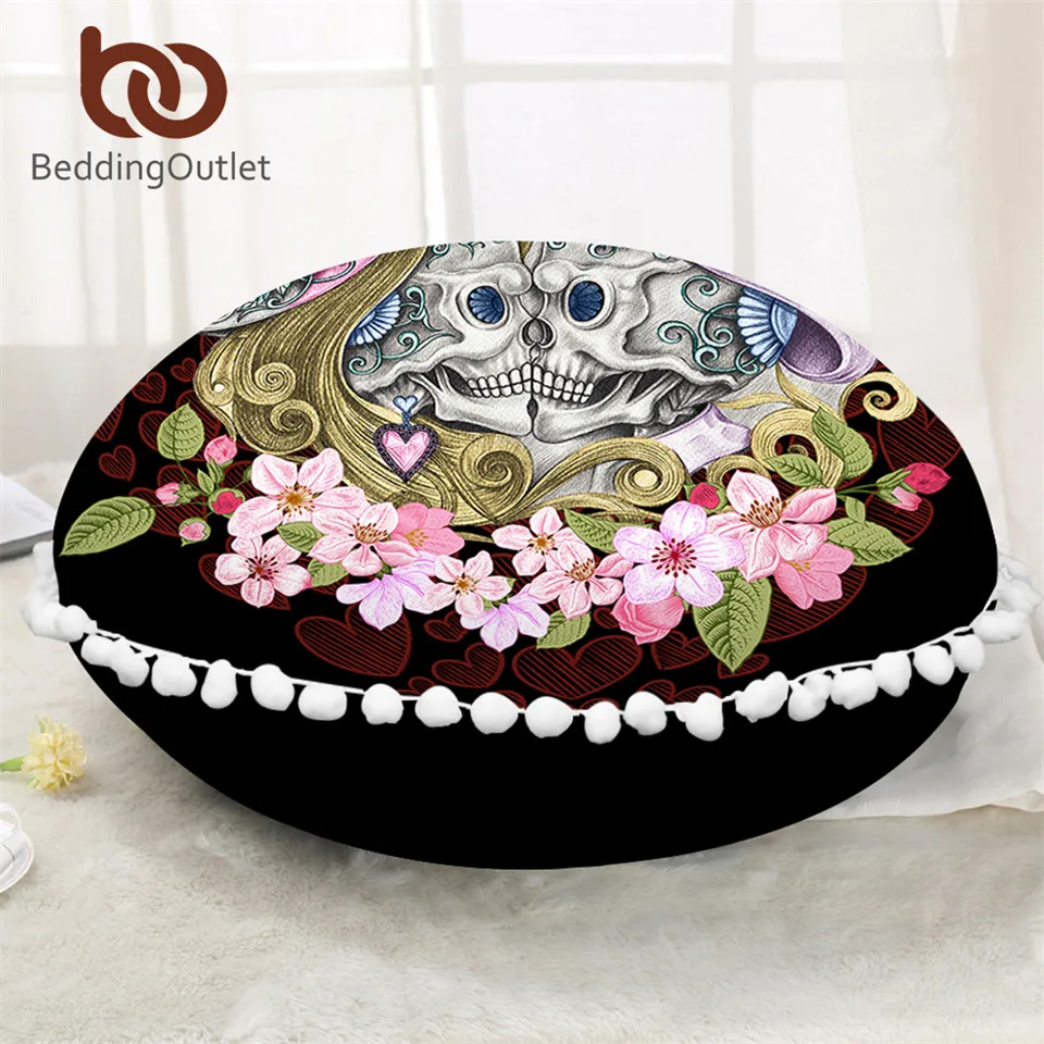 BeddingOutlet круглая напольная Подушка с изображением черепа для пары Готическая