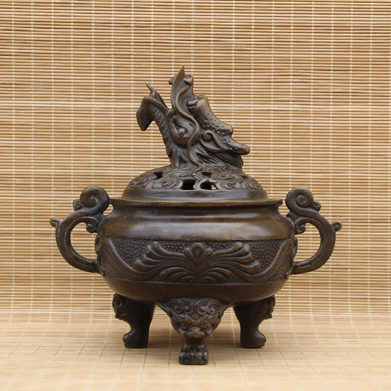 Details about   6" Rare China Folk Red Bronze Copper FengShui snail leaves Incense Burner Censer 