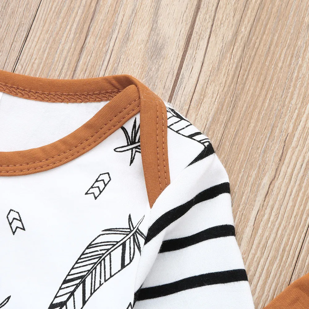 Autumn Winter Hot Newborn Baby Boy Girl Feather T shirt Tops Striped Pants Clothes Outfits Set Dropshipping Baby Clothes