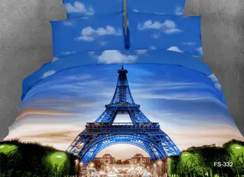 

Discount 100% Cotton 4pcs 3d bedding sets Famous Eiffel Tower / dolphin / red roses duvet cover set luxury black bedclothes