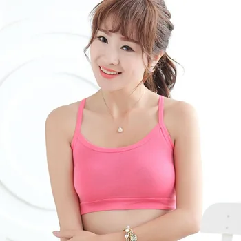 

New Women Bra Cotton Strap Solid Color Wire Free Trendys Candy Colors Bra Cami Wrap Chest Soft Crop Tops