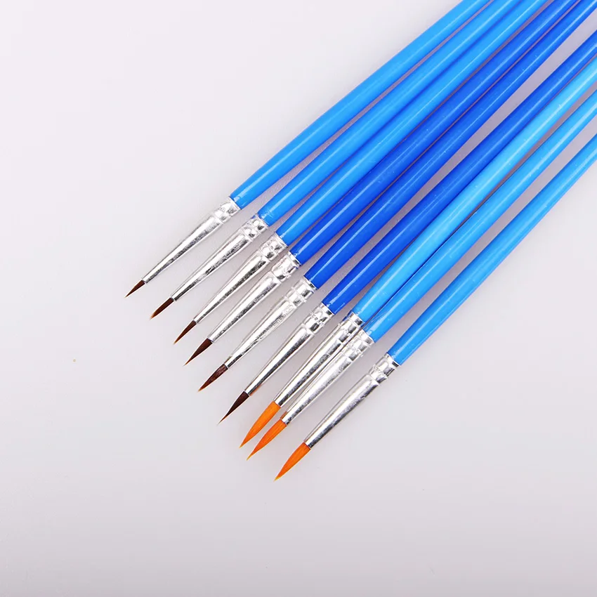 Beste 10 stks set Fijne Hand Geschilderd Dunne Haak Lijn Pen Blauw Art Supplies Tekening Art Pen Kwast Nylon Borstel Schilderen pen