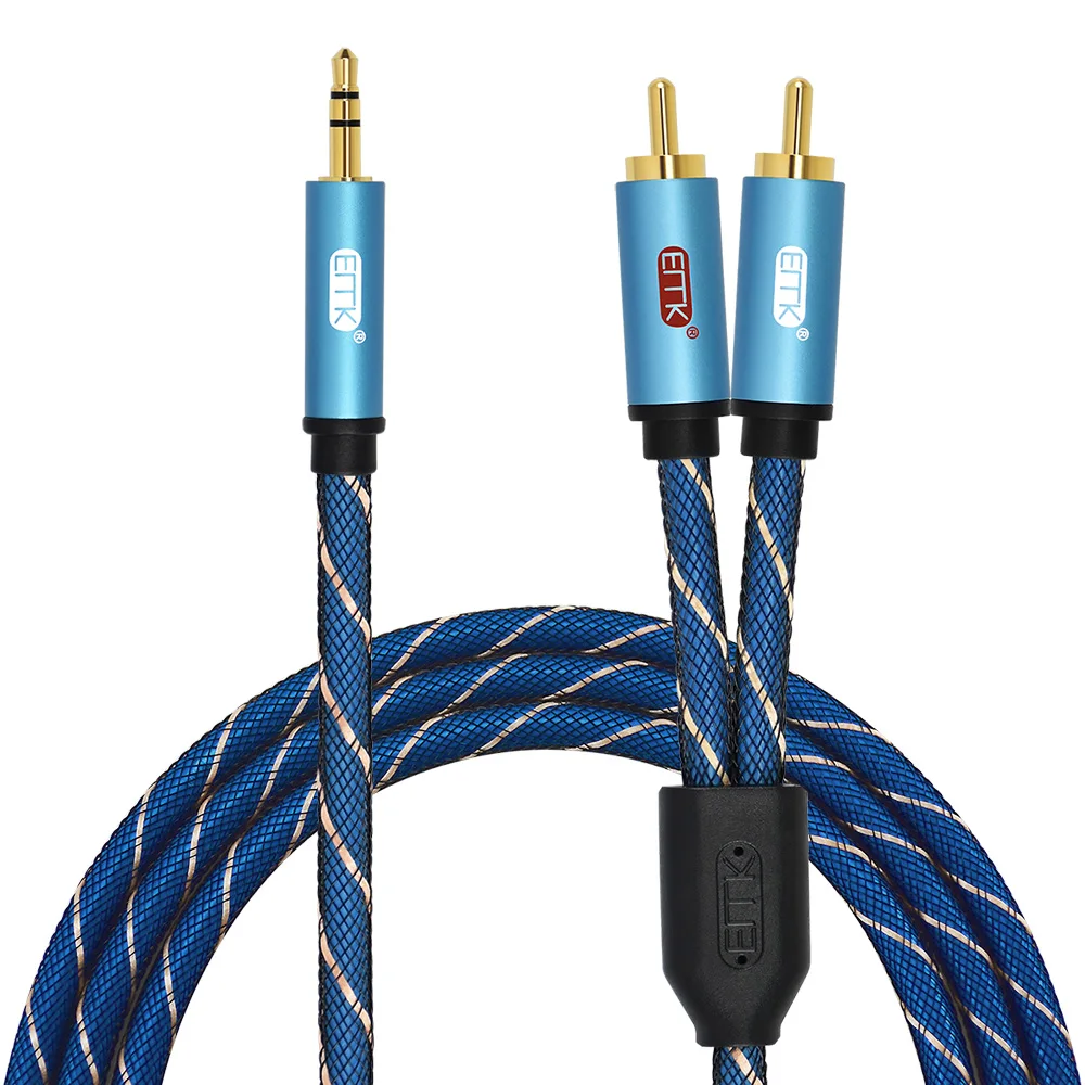 EMK Jack 3.5mm to RCA Hifi Splitter Audio Cable Car PC Earphone Sound box 3.5 to 2 RCA Speaker Cable 1M 2M 3M 5M