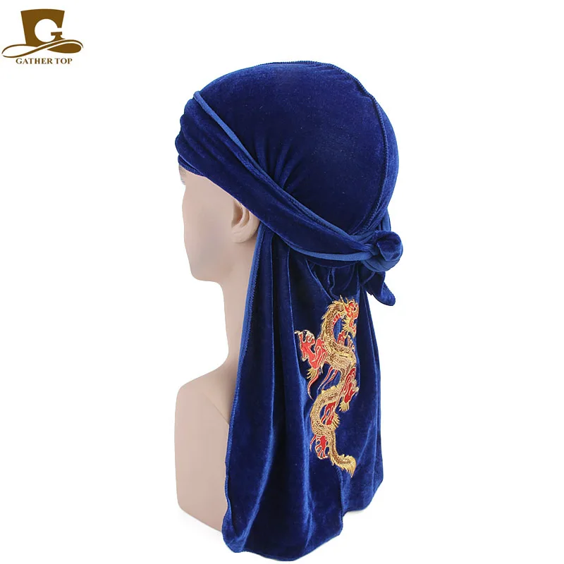 KIT 2 BANDANA DURAG PRETA E AZUL ROYAL VELUDO PARA WAVES HIP HOP