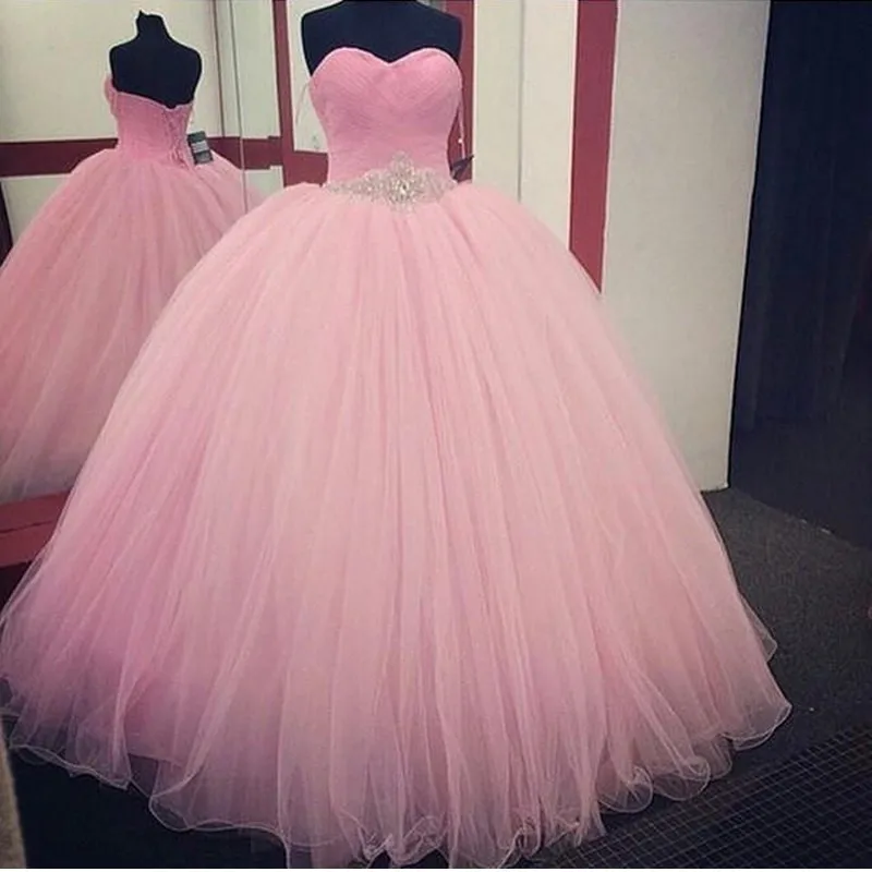 Pink Ball Gown Quinceanera Dresses Beaded de 15 anos Cheap Sweet 16 Dresses Debutante Gowns Dress For 15 Years _ - Mobile