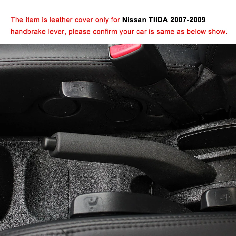 PONSNY Handbrake Covers Case for Nissan Tiida 2007-2009 Genuine Leather Handbrake Lever Grips Cover