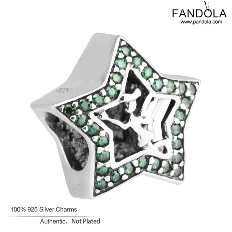 

100% 925 Sterling Silver Green CZ Tinker Bell Star Charms Beads Fits Pandora Bracelets Necklaces Charm Silver 925 Jewelry