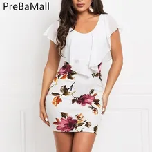 Plus Size 5XL Women Dress New Fashion Casual Flower Print Chiffon Ruffles Mini Slim Dress female Summer Buttock Dresses C228