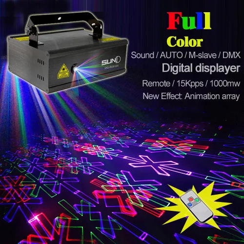 

New SUNY Remote RGB 1000mw DMX Multi-Animation Laser Stage Lighting DJ Xmas Party Show Light LED Projector Diode Colorful Sound