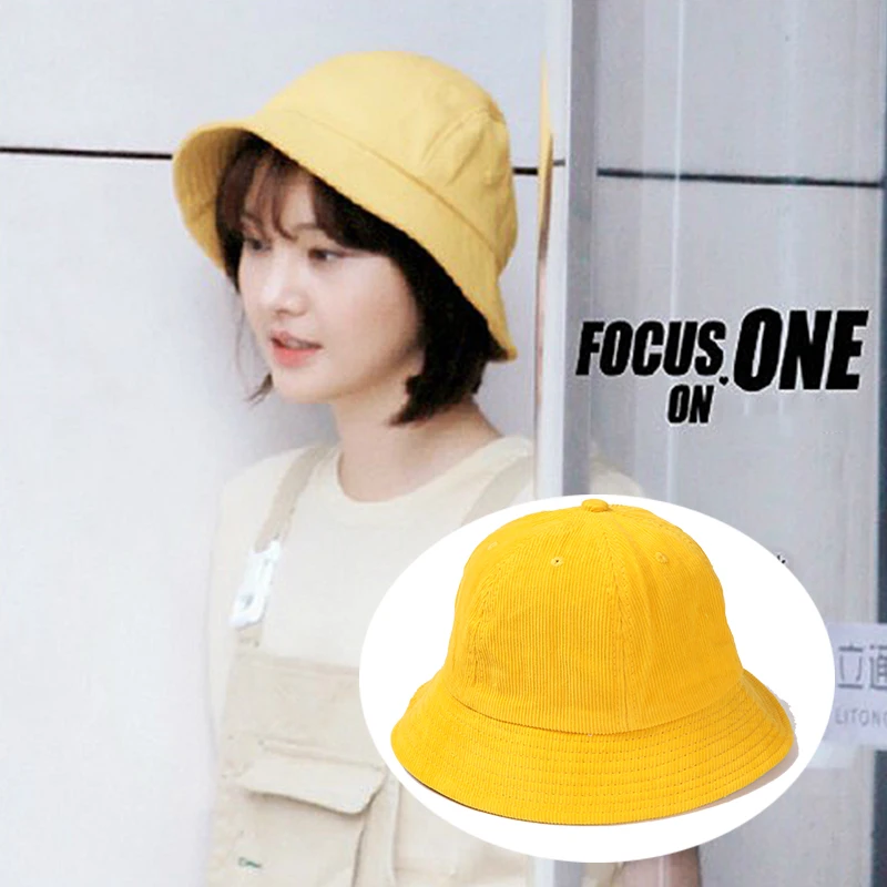 2018 Soild Yellow cotton Bucket Hat For women girl summer Kawaii Fisherman Hat Fashionable