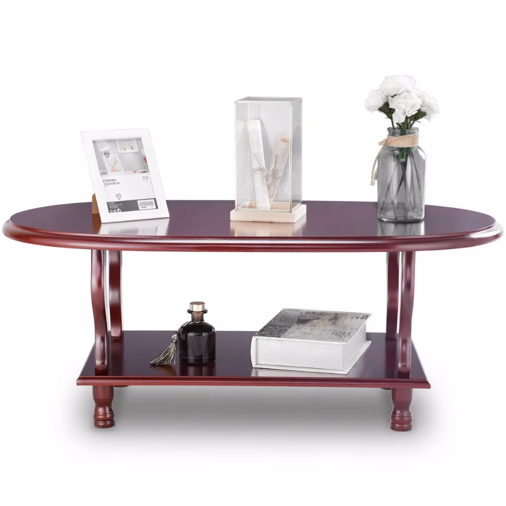 Giantex Coffee Oval Table Classic 2 Tier Design Lower Shelf End Accent Table Living Room Furniture HW57879 Giantex Coffee Oval Table Classic 2 Tier Design Lower Shelf End Accent Table Living Room Furniture HW57879