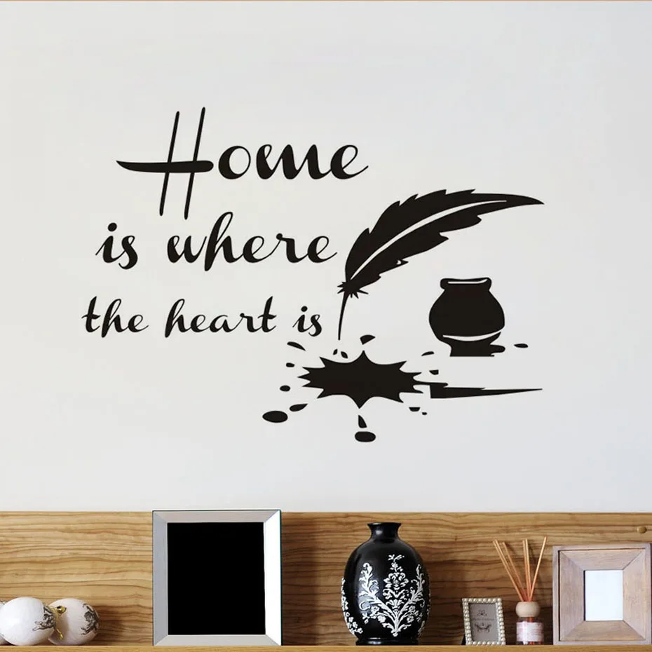 

Vintage Home Is Where The Heart Is Feather Wall Sticker For Kids Room Vinyl Creative Pattern Wall Art Decal Home Decorations