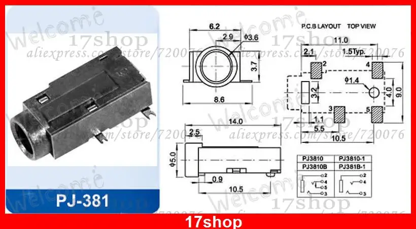 1000PCS 4 Pin SMT SMD 1 8 3 5mm Jack Stereo Audio Socket for Headphones PJ 381