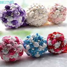 BRITNRY Романтический Свадебный букет для невесты атласная роза розовый красный ручной Букет бисером Жемчуг Свадебные цветы Букеты