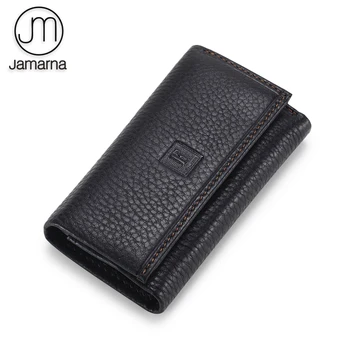 

Jamarna Housekeeper Genuine Leather Key Holder Unisex Slim Key Wallet Black Coffee Color Soft Leather Key Ring Classic Design