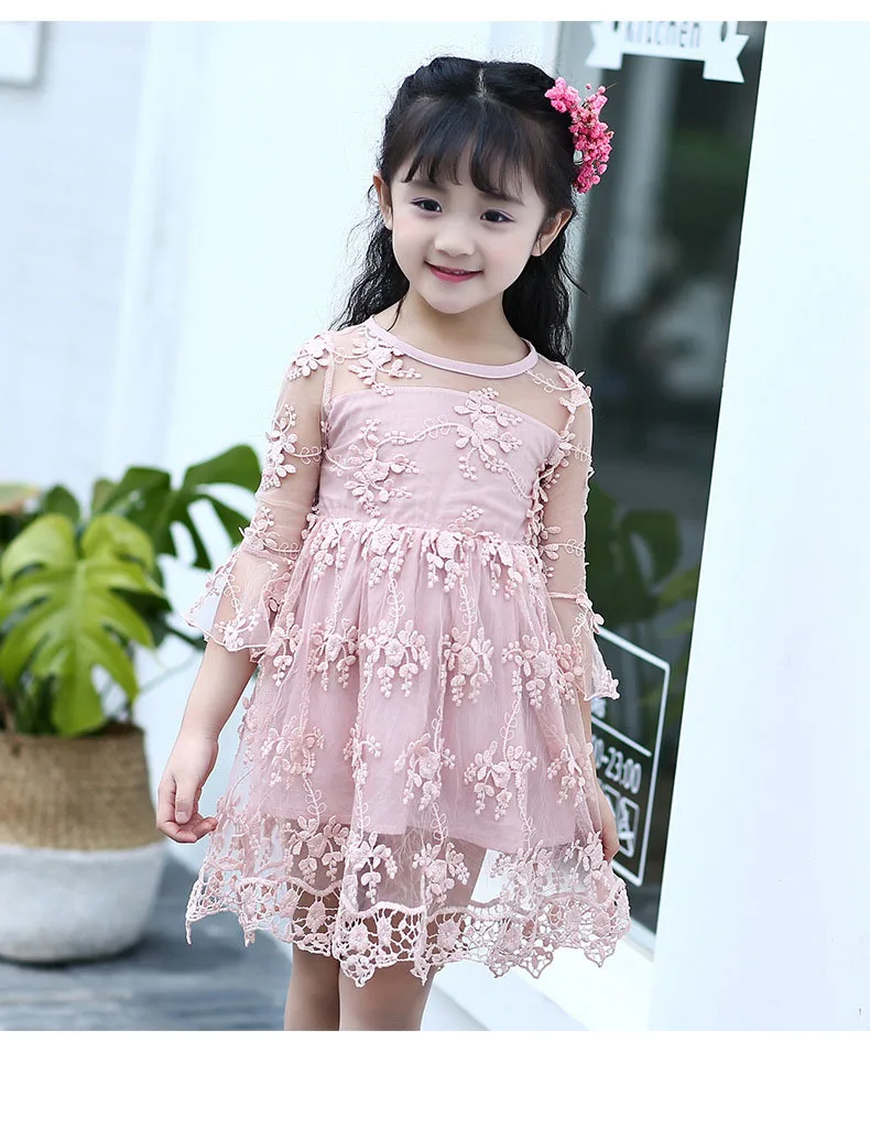 lace crochet flowers baby big girls summer dress Children clothing for 2 4 6 8 10 12 11 13 years flare sleeve kids beautiful girls dresses 3 4 5 6 7 8 9 10 11 12 13 14 years big girls mid long wgite pink purple summer dress for kids girls  ( (13)