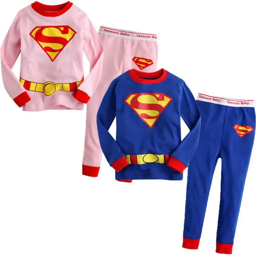 2107 г., комплект одежды для мальчиков и девочек с человеком-пауком и Суперменом, детская одежда длинные штаны+ рубашки, пижама, детская одежда для сна хлопковый костюм с рубашкой