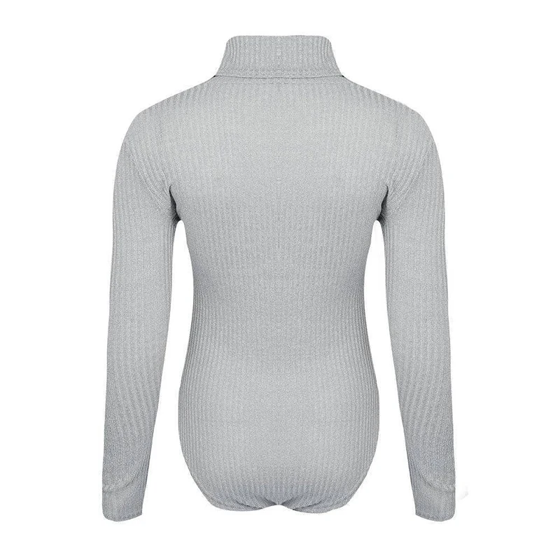 Women's Slim Bodysuits 2019 Autumn Winter Khaki Gray Green Body Suits Female Turtleneck Skinny Long Sleeve Knitted Tops Jumper