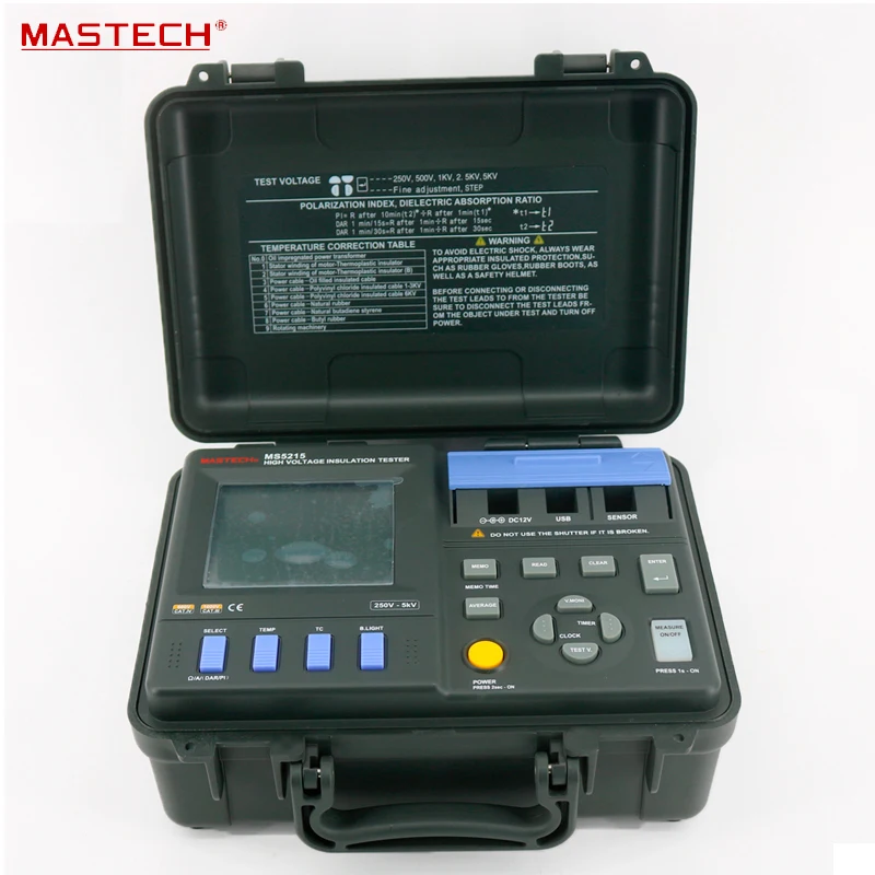 

MS5215 High Voltage Digital Insulation Resistance Tester 5000V 3mA Temp.nce Measurement 20/48V