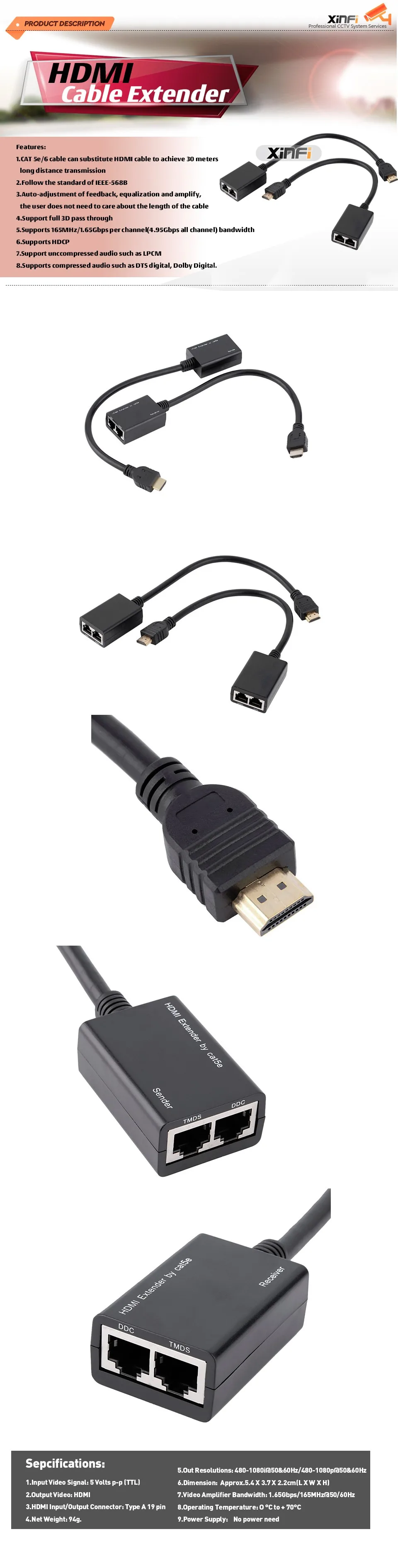 Xinfi 1 пара HDMI кабель удлинитель адаптер над RJ45 CAT5e CAT6 LAN Ethernet балун Extender повторителя для HDTV HDCP 1080 P кабель HDMI