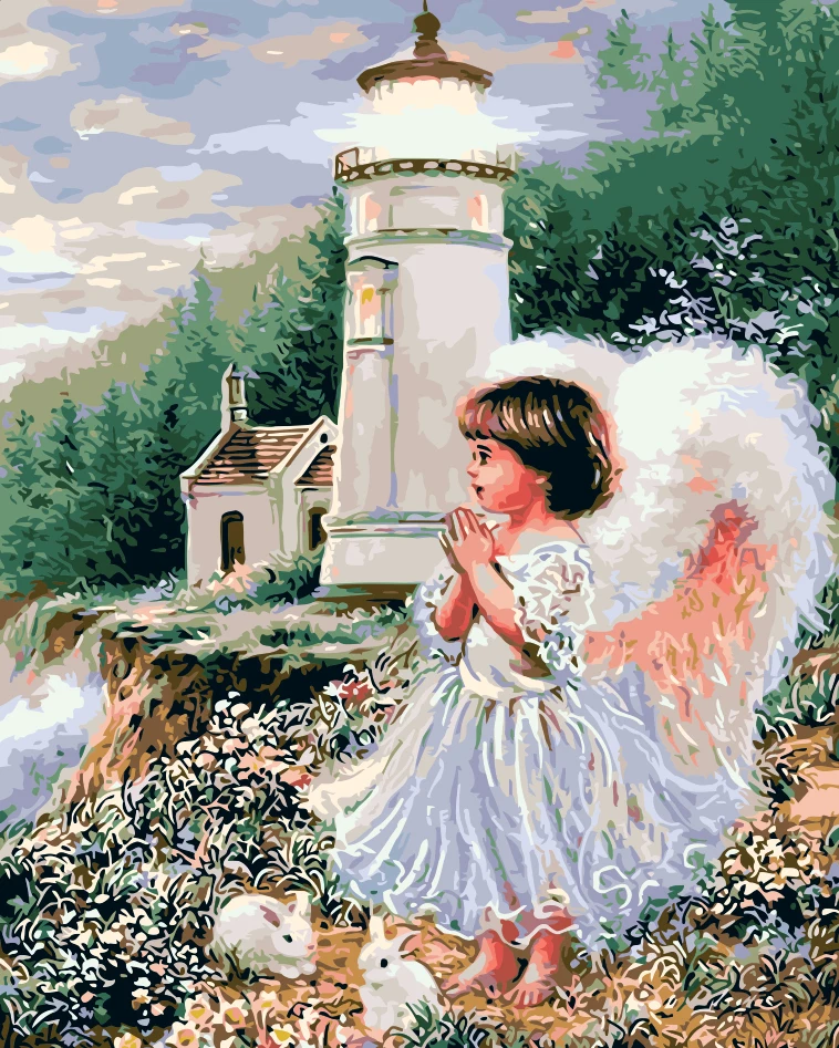 Frameless Angel Pray Picture On Canvas Paint By Numbers Diy Oil