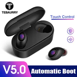 TEBAURRY Bluetooth наушники 5,0 СПЦ Беспроводная мини-гарнитура Touch управление 3D стерео бас наушники с зарядки коробка портативный