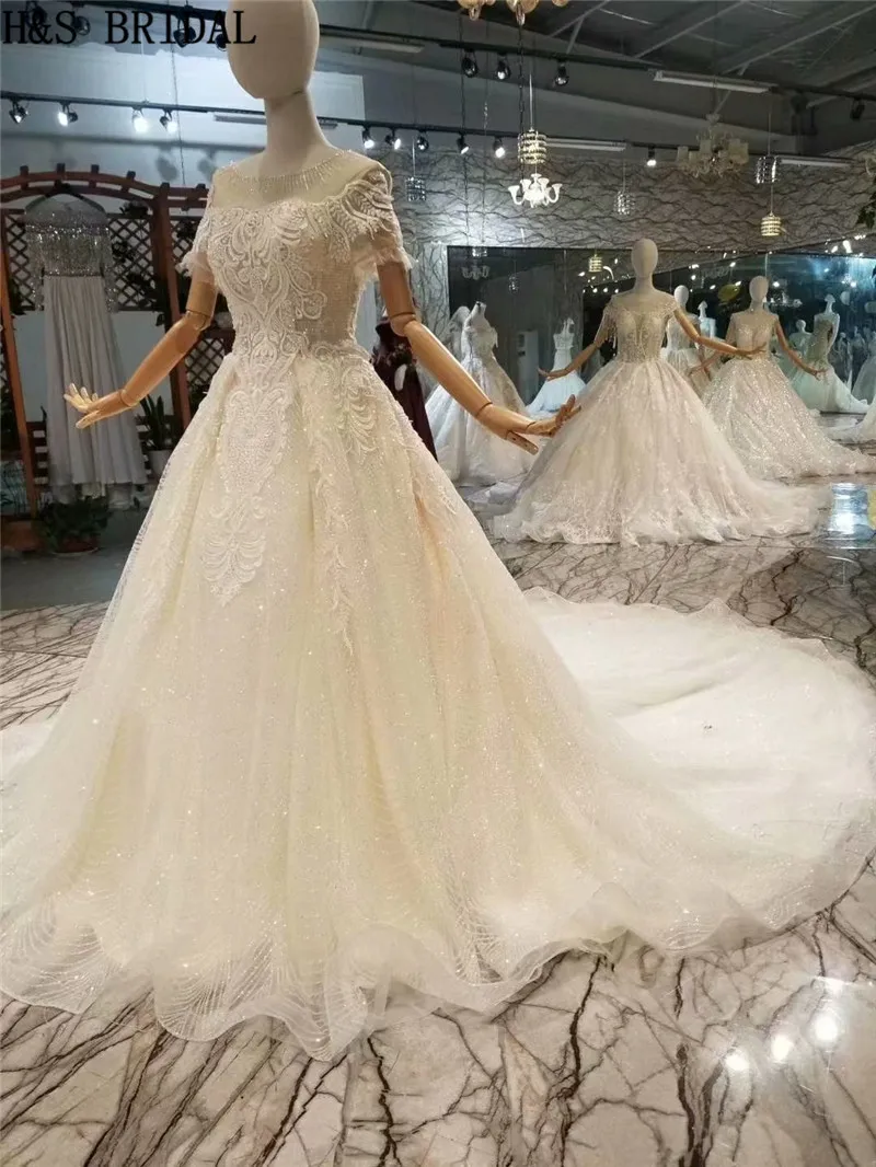 H & S Свадебное бальное платье роскошное свадебное платье с коротким рукавом винтажное свадебное платье Элегантное vestido de noiva princesa