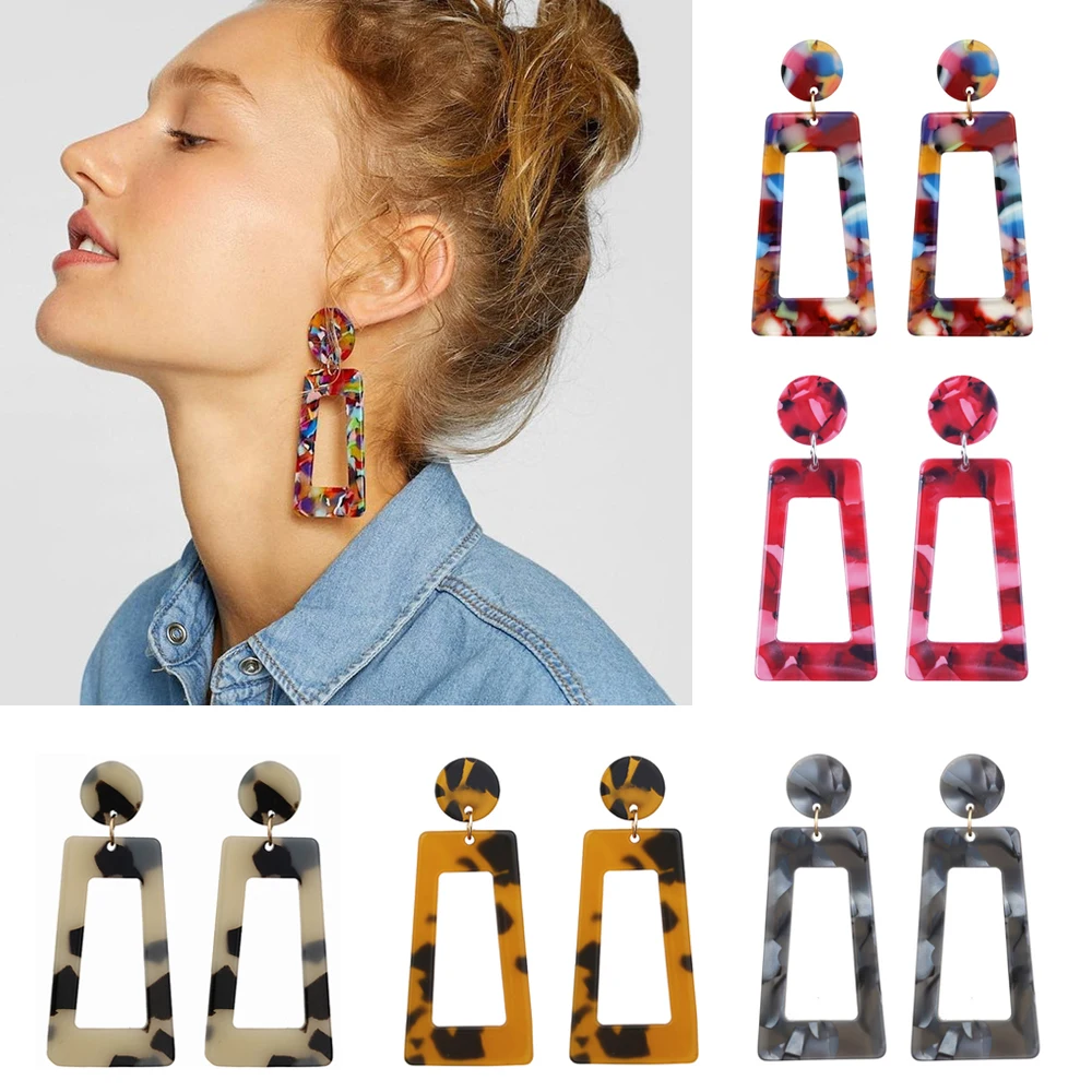 

New Fashion 2019 Mixed Color Acrylic Dangle Earrings for Women Girl Statement Personality Geometric Pendant Drop Earring Jewelry