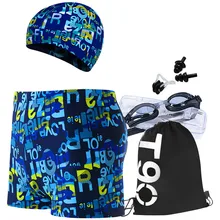 5 шт./компл. мужские спортивные шорты Плавки-боксеры пляжные шорты для серфинга мужские купальные костюмы+ силиконовые очки для плавания+ шапочка для плавания