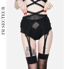 IM SECTEUR Persephone Пояс для чулок, чистый цвет, сексуальный волан, пояс для чулок, пояс для подвязок, подвесной, кружевной, простой, чистый, черный пояс