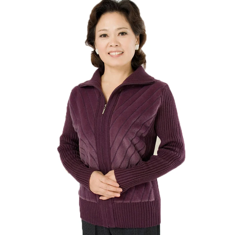 

2017 New Middle-aged Coat Women Clothing Spring Autumn Knitted Temperament Mother Cardigan Female Short Sweater Jacket SF030