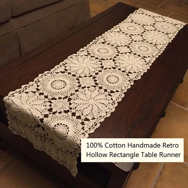 100 Cotton Crochet Lace Rectangular Table Runner For Dining Table