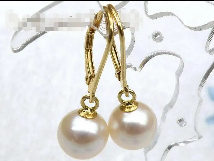 

Hot selling free shipping******** MASSIVE 9MM AAA+++ TOP GRADE PERFECT ROUND WHITE AKOYA PEARL DANGLE EARRING 14KT